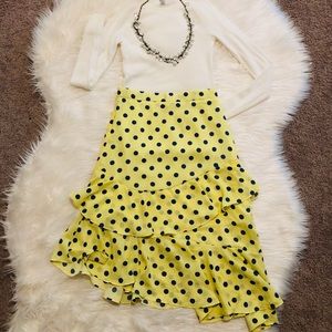 Yellow and blue polka dot ruffled skirt